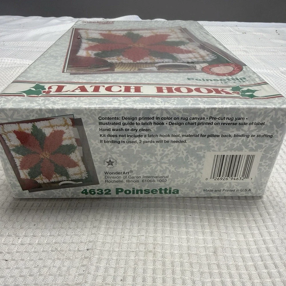 Vtg Caron Wonderart 4632 Poinsettia Latch Hook 12x12 New Sealed Pillow Christmas